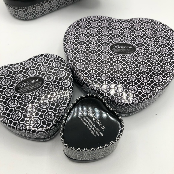 3 Brighton Heart Shaped Tins Keepsake Boxes incl Ring Box Black White - Picture 2 of 5
